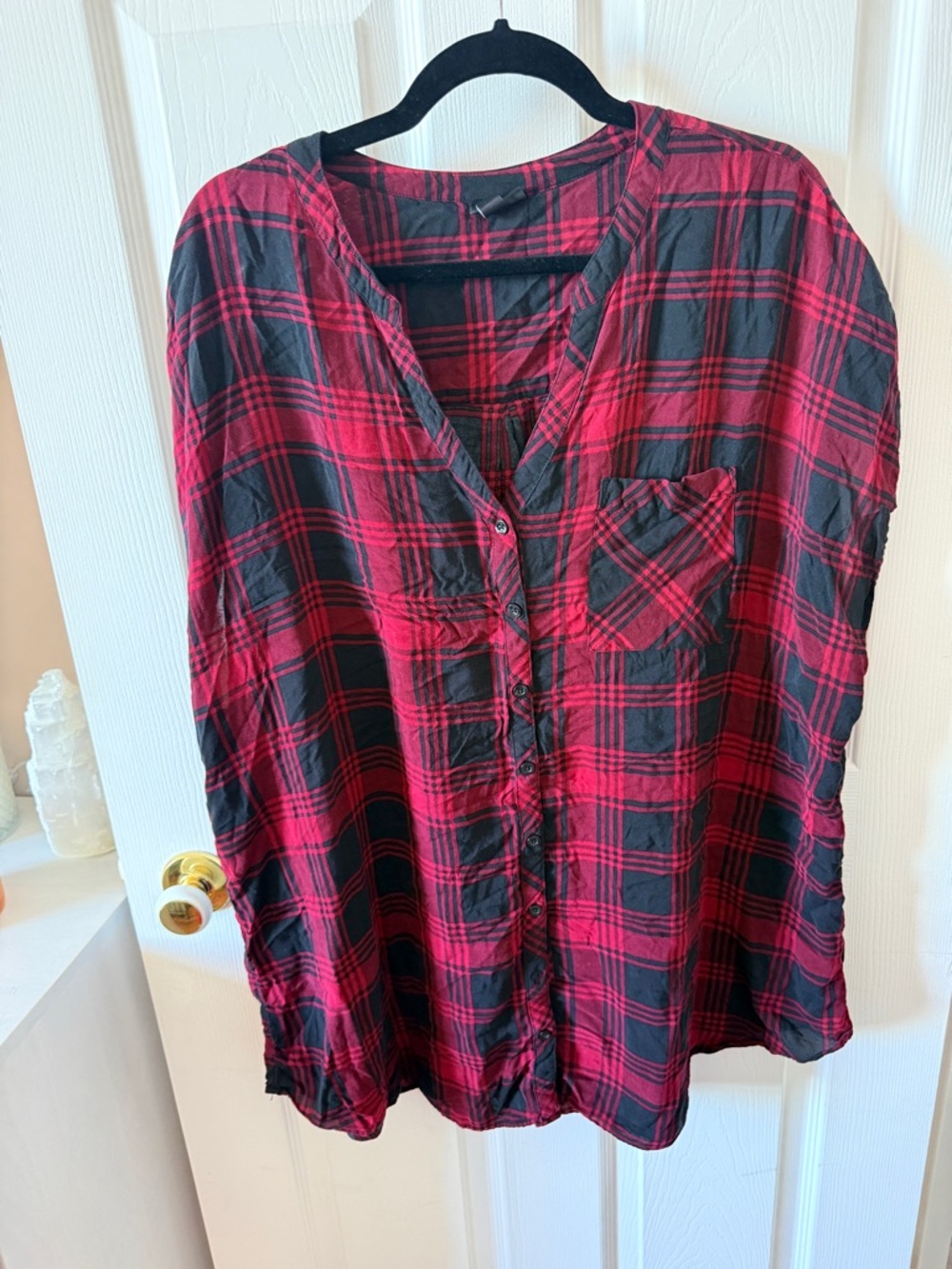 torrid Red and Black Plaid Button-Front Blouse